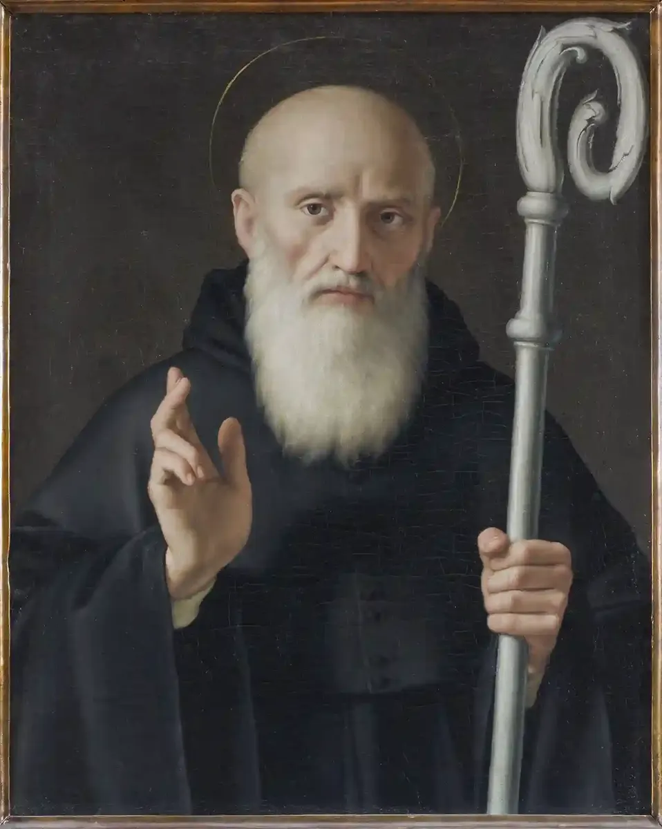 Pintura clássica de São Bento de Núrsia, fundador da Ordem dos Beneditinos